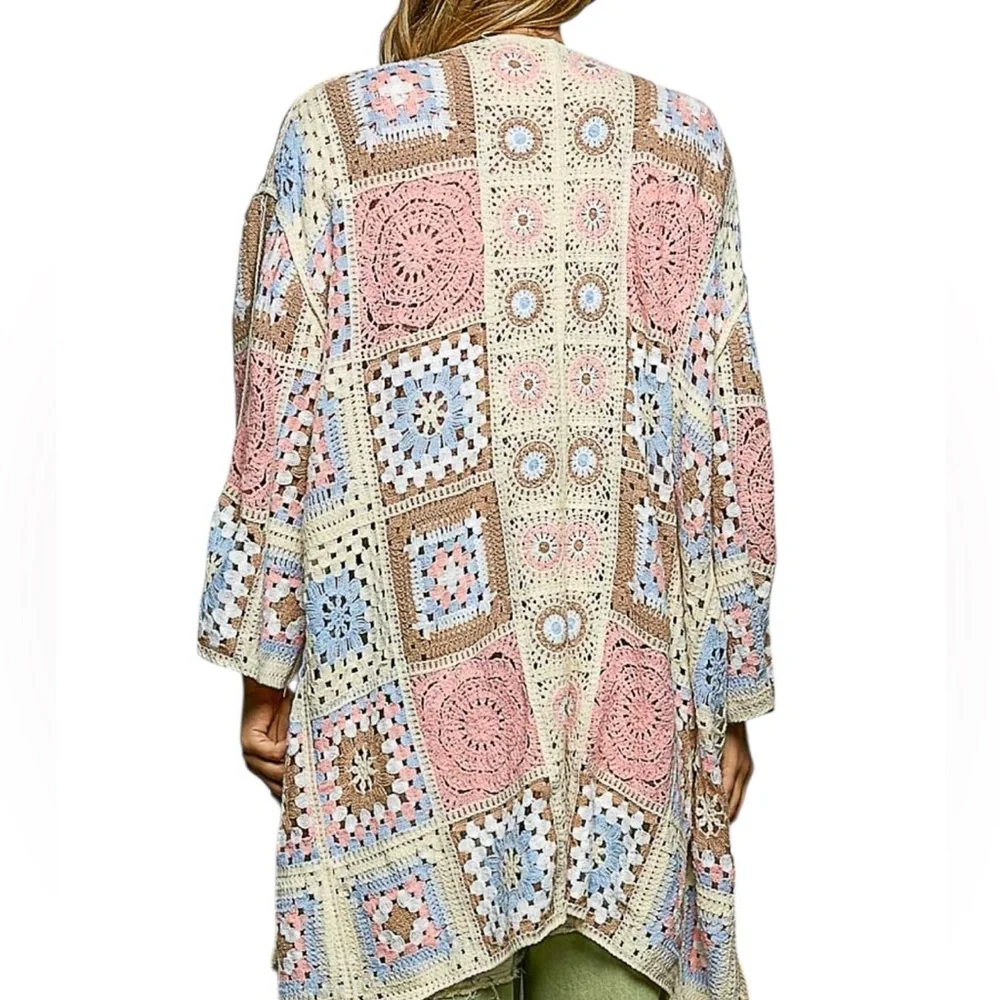 272. POL Pastel Bohemian Patchwork Cardigan NWT - Picture 3 of 3